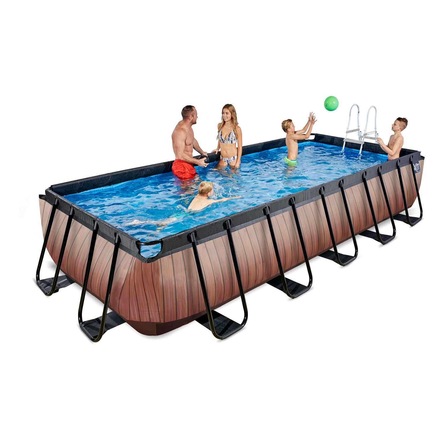 EXIT Frame Zwembad - Wood - 540 x 250 x 100 cm met zandfilterpomp - Bruin