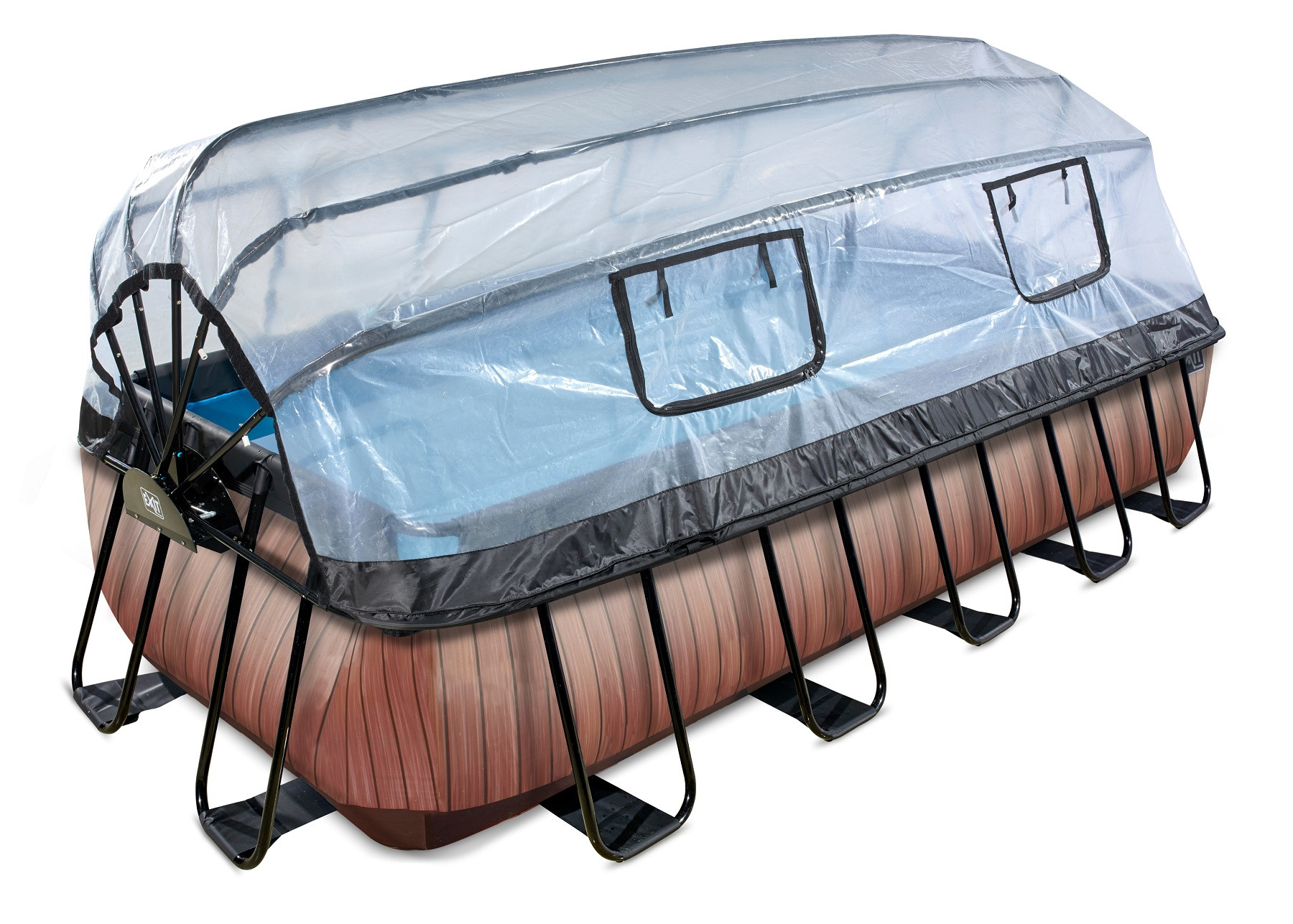EXIT Frame Zwembad - Wood - 540 x 250 x 100 cm met Overkapping en Zandfilterpomp - Bruin