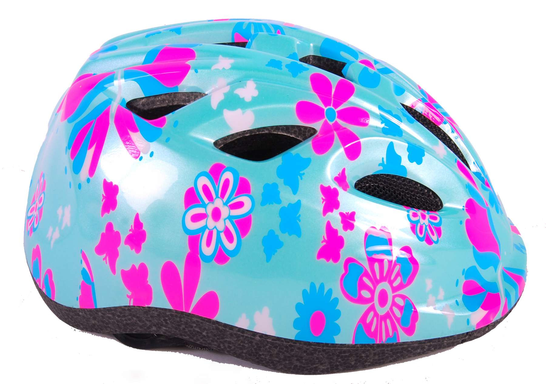 Volare Kinder Fietshelm - XS - Blauw - Roze Bloemetjes - 47-51 cm - Extra Klein Model