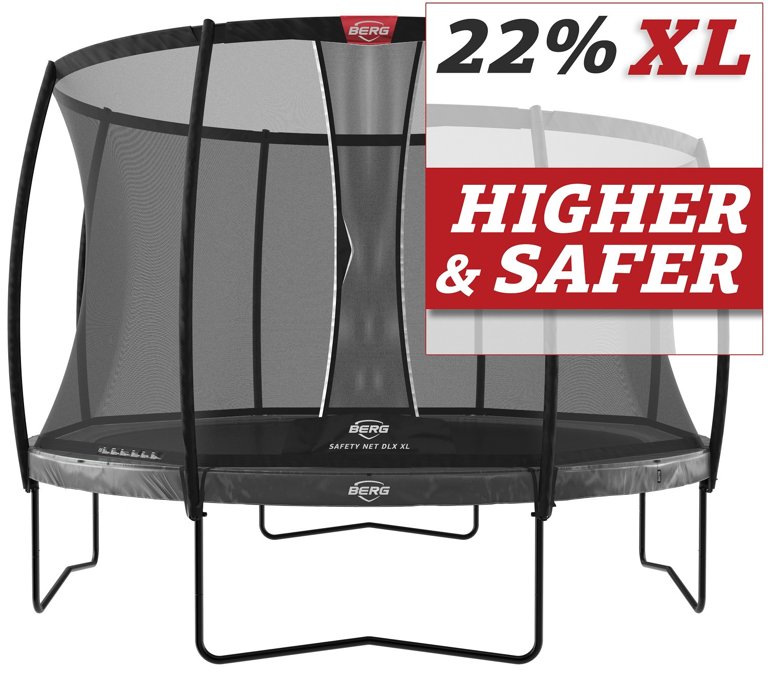 BERG Trampoline Elite met Veiligheidsnet - Safetynet Deluxe XL - 430 cm - Antraciet Grijs