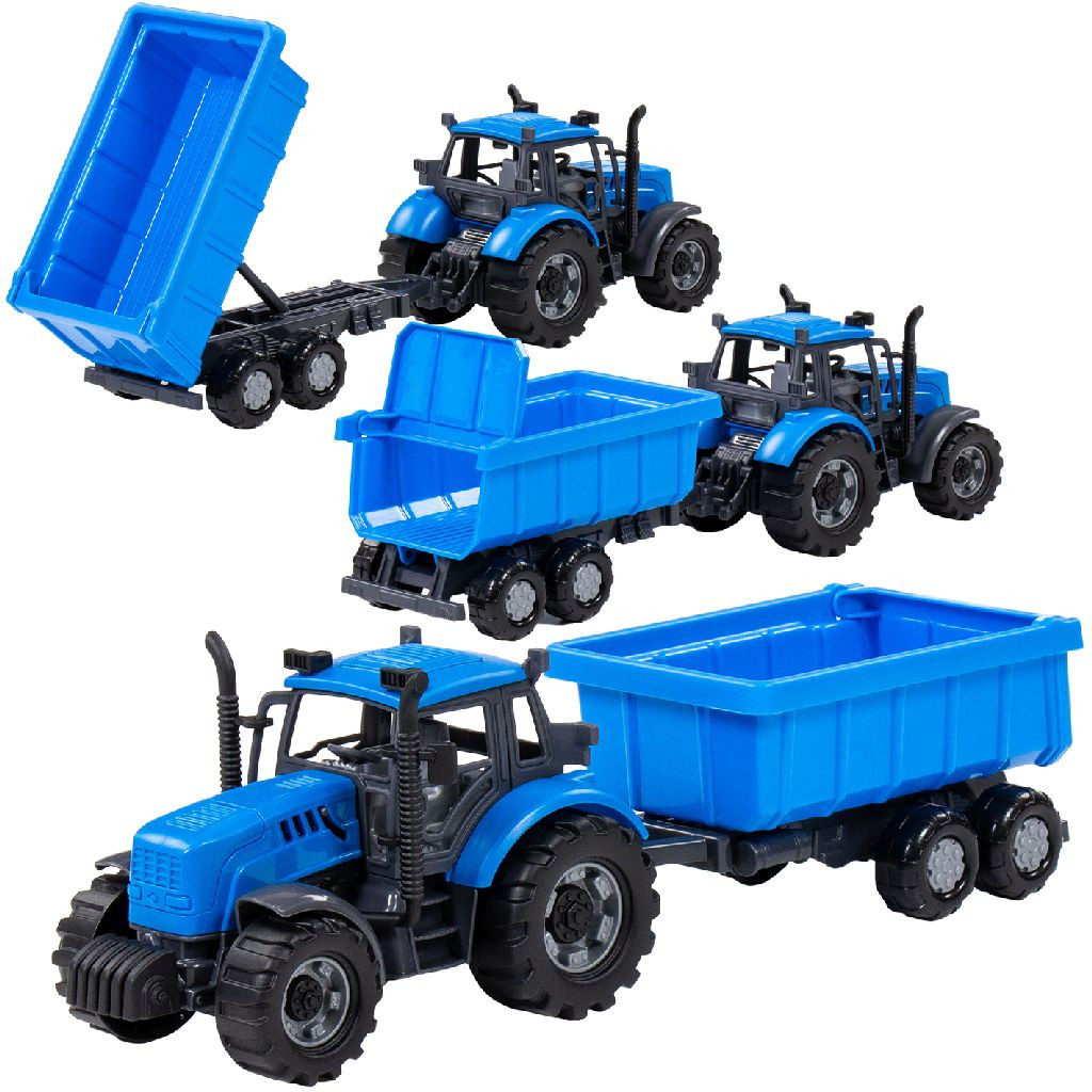 Farmer Tractor met Trailer - Blauw