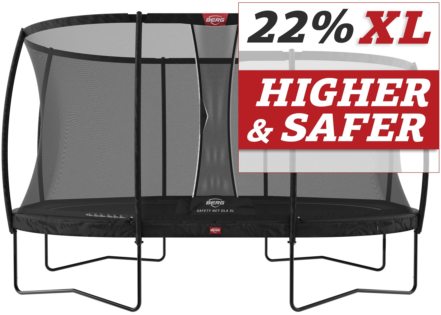 BERG Trampoline Grand Champion met Veiligheidsnet - Safetynet Deluxe XL - 520 x 350 cm - Ovaal - zwart - TwinSpring - Airflow