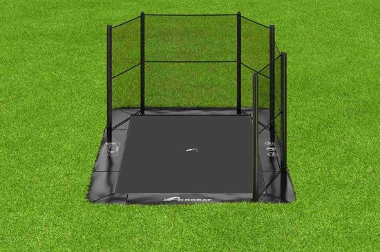 Akrobat Trampoline Primus met Half Veiligheidsnet - Flat to the Ground - 335 x 244 cm - Antraciet 