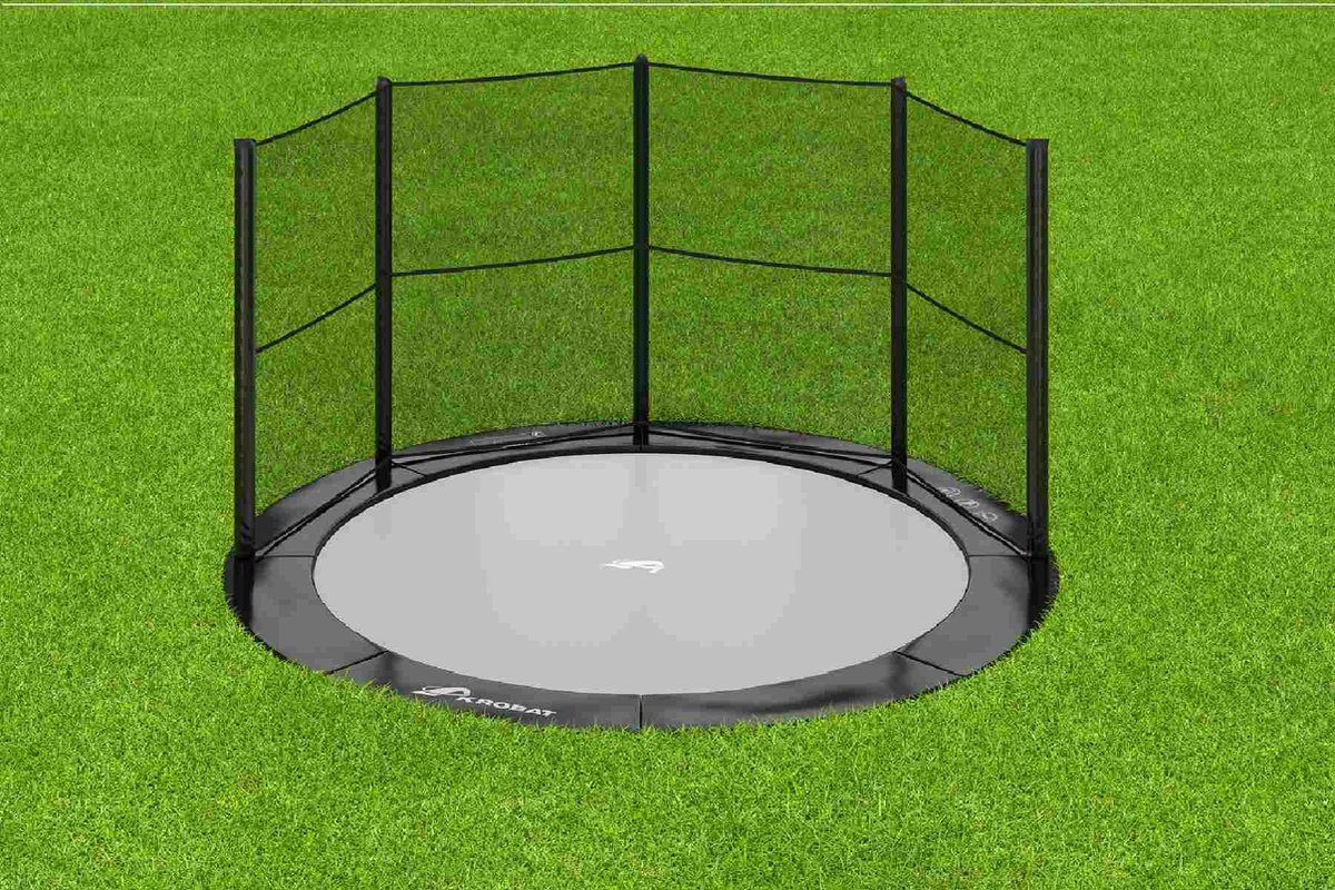 Akrobat Trampoline Primus met Half Veiligheidsnet - Flat to the Ground - 365 cm - Zwart 