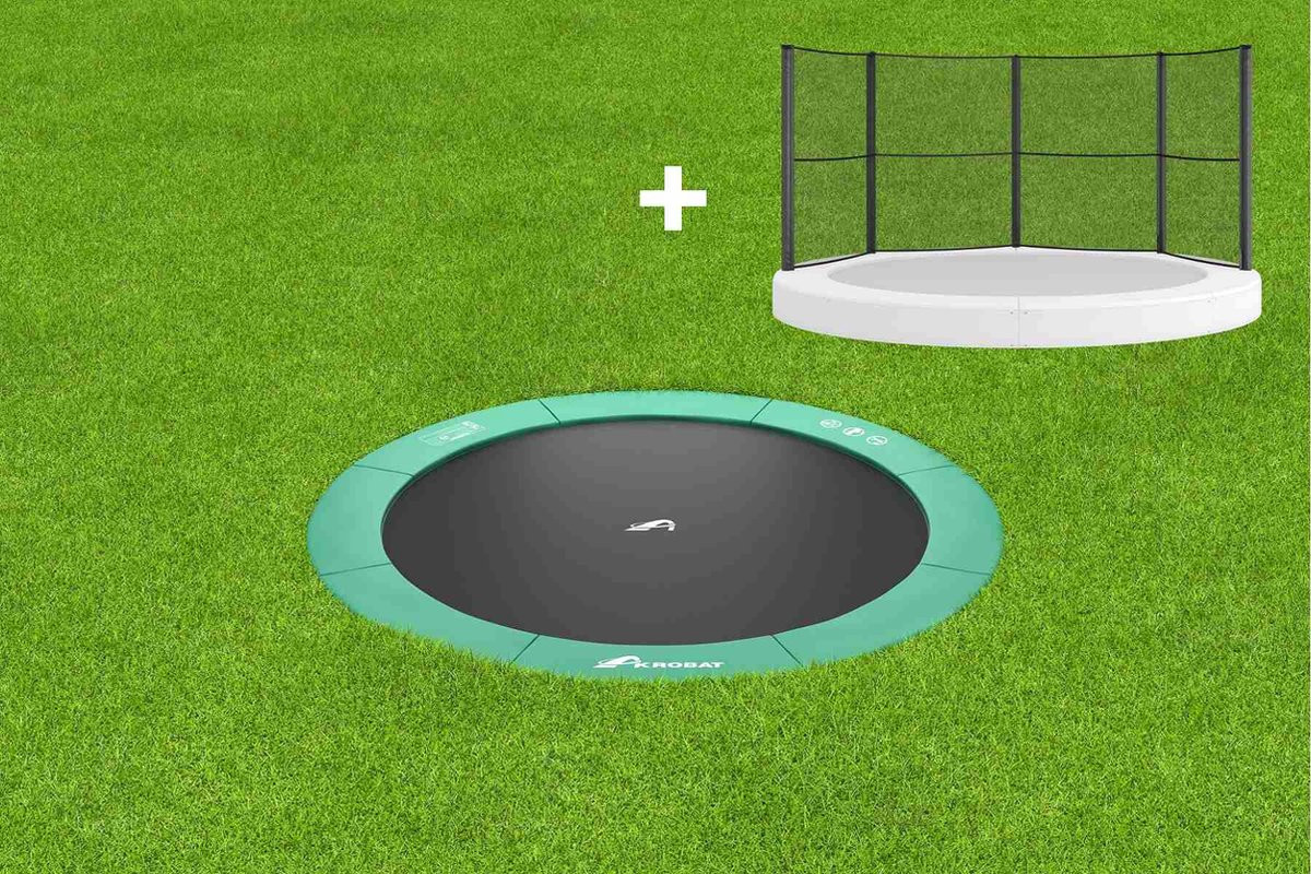Akrobat Trampoline Orbit met Half Veiligheidsnet - Flat To The Ground - 305 cm - Groen