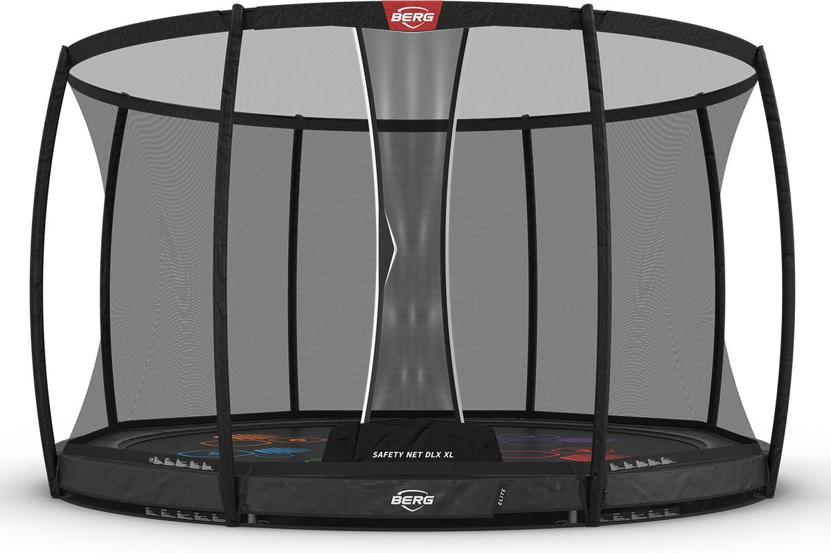 BERG Trampoline Elite Levels met Veiligheidsnet - Safetynet Deluxe XL -  InGround - 430 cm - Antraciet Grijs - Airflow - Twinspring