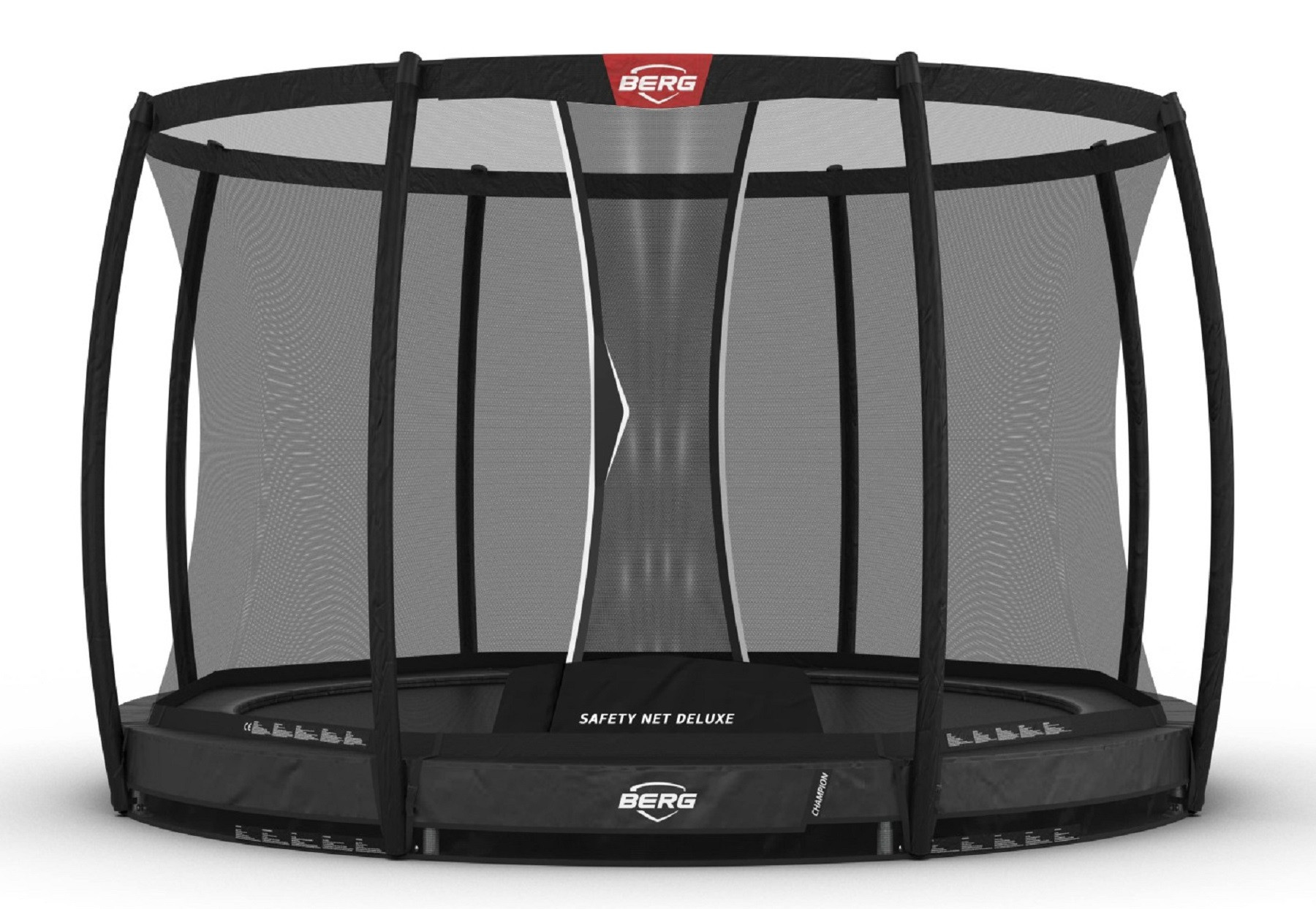 BERG Trampoline Champion met Veiligheidsnet - Safetynet Deluxe - Inground - 430 cm - Antraciet Grijs - met Airflow PRO Springmat - Twinspring