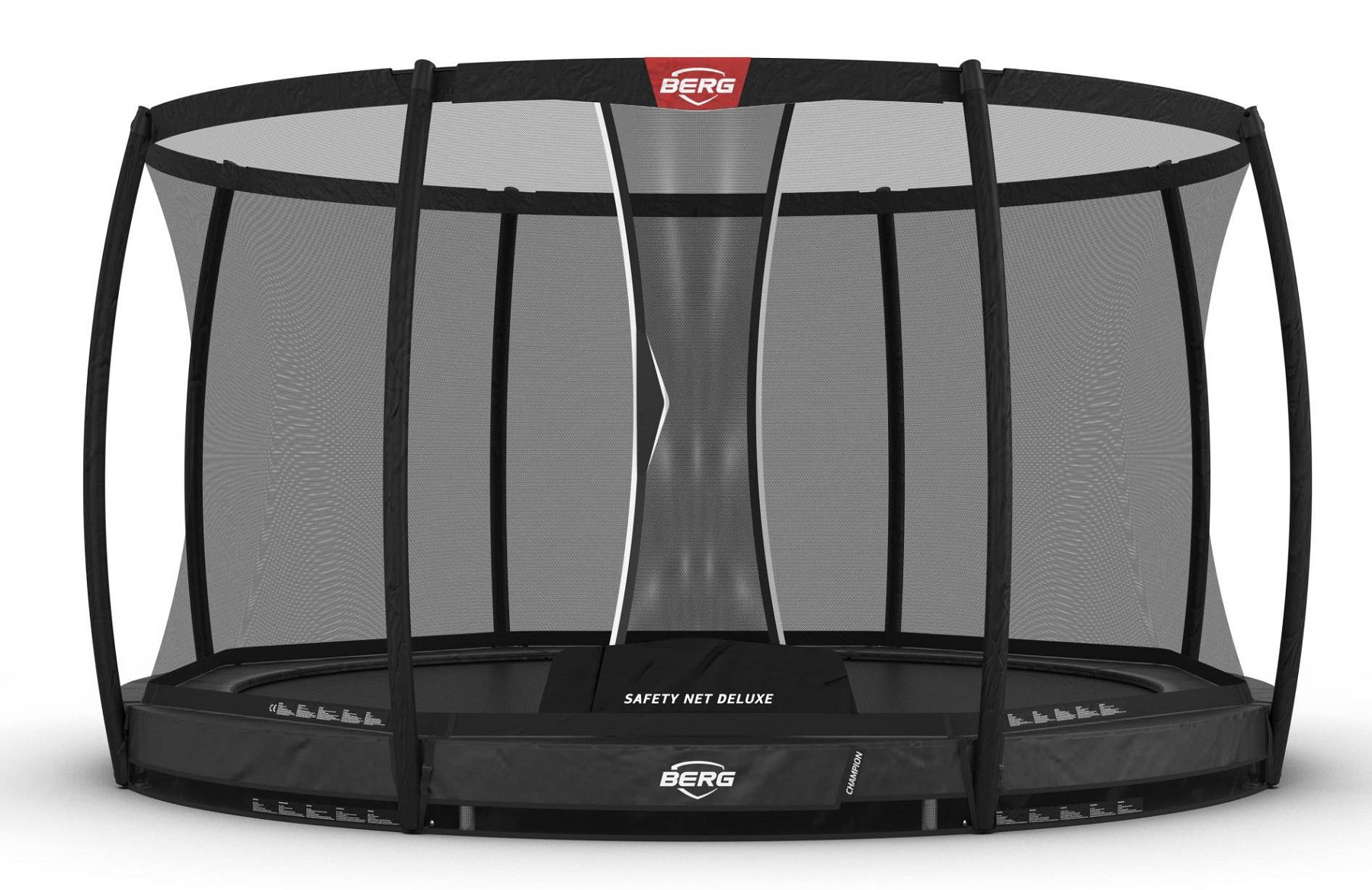 BERG Trampoline Champion met Veiligheidsnet - Safetynet Deluxe - InGround - Antraciet Grijs - 380 cm - met Airflow Springmat - Twinspring