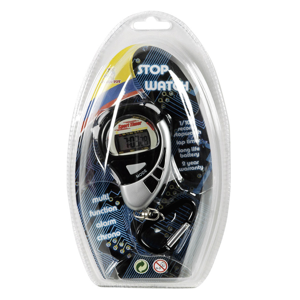 Sports Active Stopwatch aan Karabijnhaak - Zwart