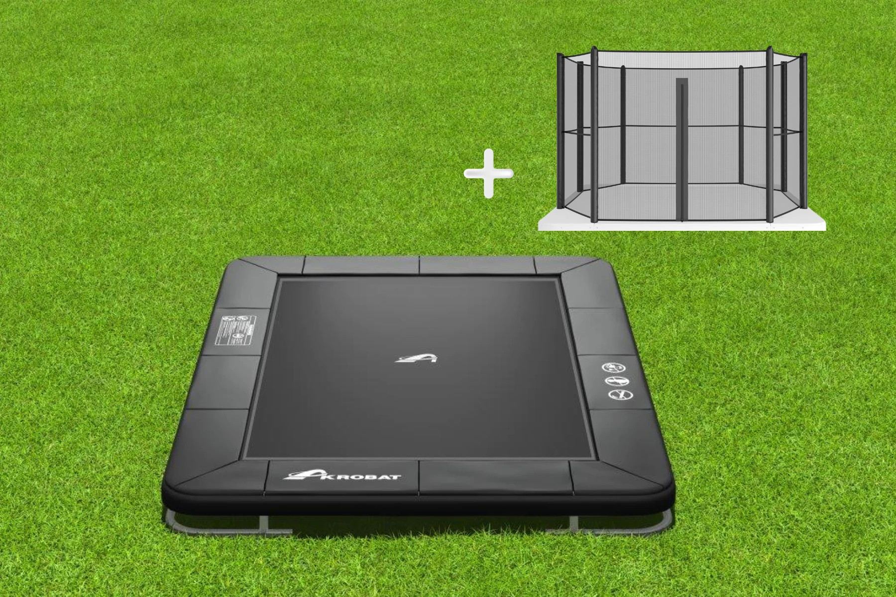 Akrobat Trampoline Orbit Inground - 335 x 244 cm - Zwart / Zwart - met Veiligheidsnet