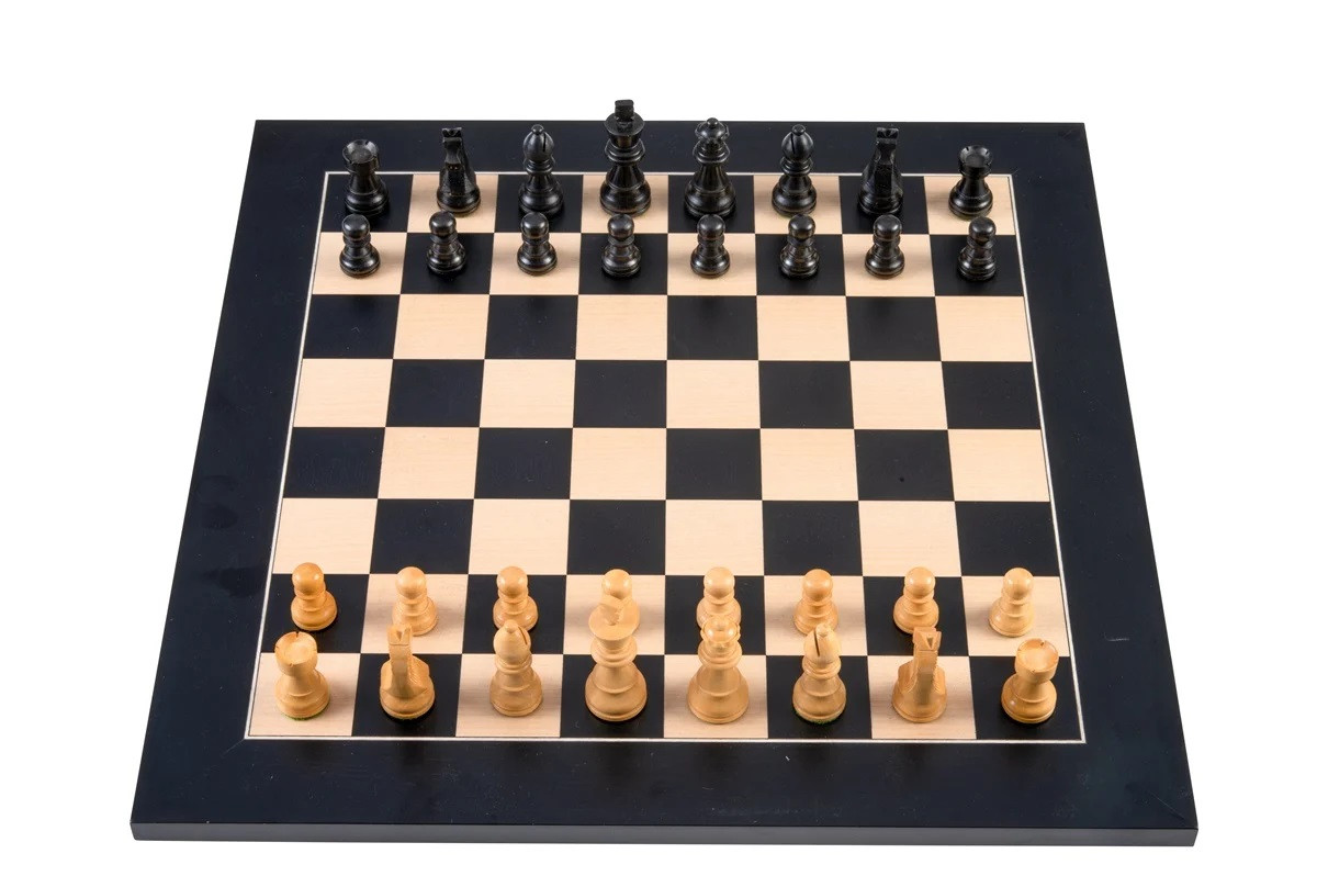 Schaakset Zwart Esdoornhout - Ingelegd - 50 x 50 cm - Inclusief Schaakstukken - No. 4 - in Houten Kist