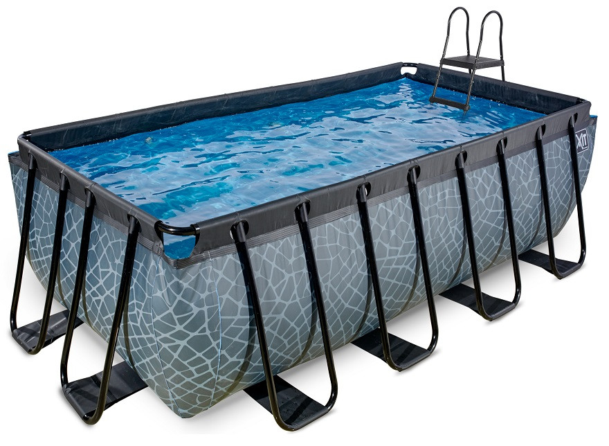 EXIT Frame Zwembad - Stone - 400 x 200 x 122 cm - met Cartridge Filterpomp - Grijs