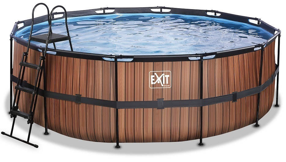 EXIT Frame Zwembad - Wood - 488 x 122 cm - met Zandfilterpomp - Bruin