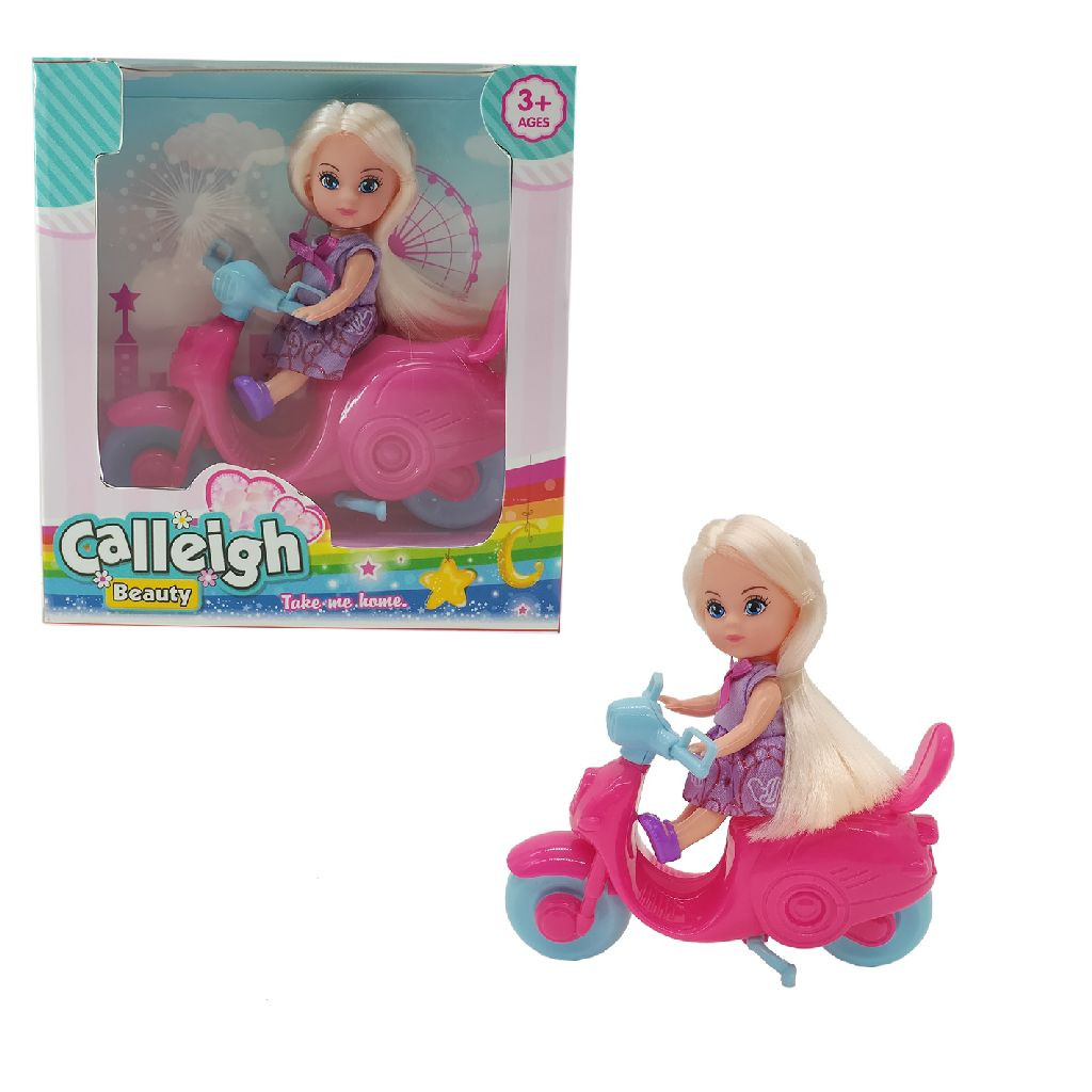 Calleigh met Scooter - Mini Modepop - Prijs per Stuk