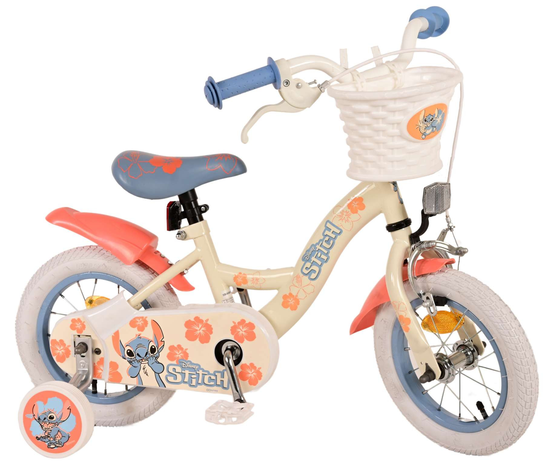 Volare Disney Stitch Kinderfiets - 12 Inch - Crème Koraal Blauw - Handrem & Terugtraprem