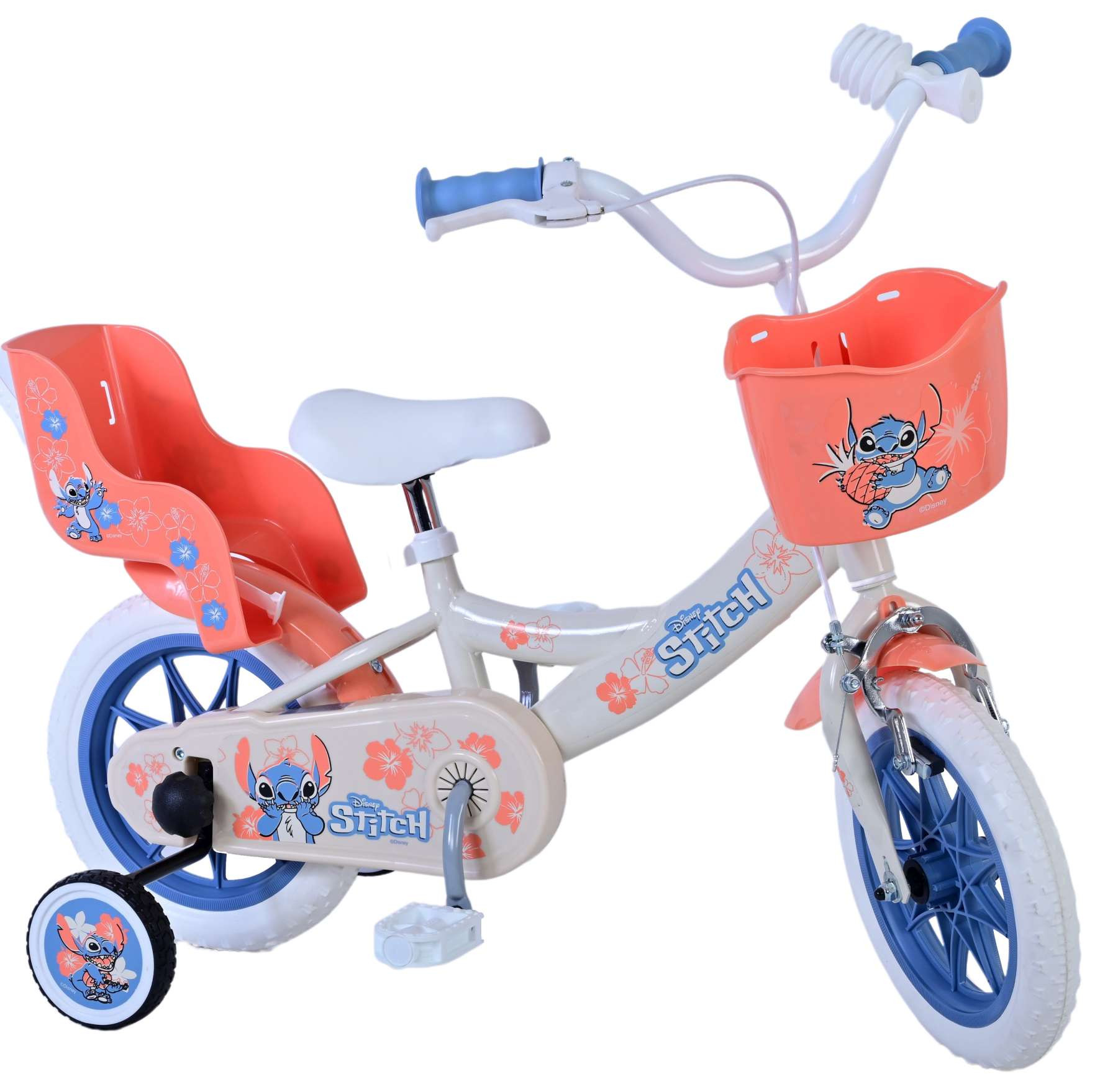 Volare Disney Stitch Kinderfiets - 12 Inch - Crème Koraal Blauw - Doortrapper