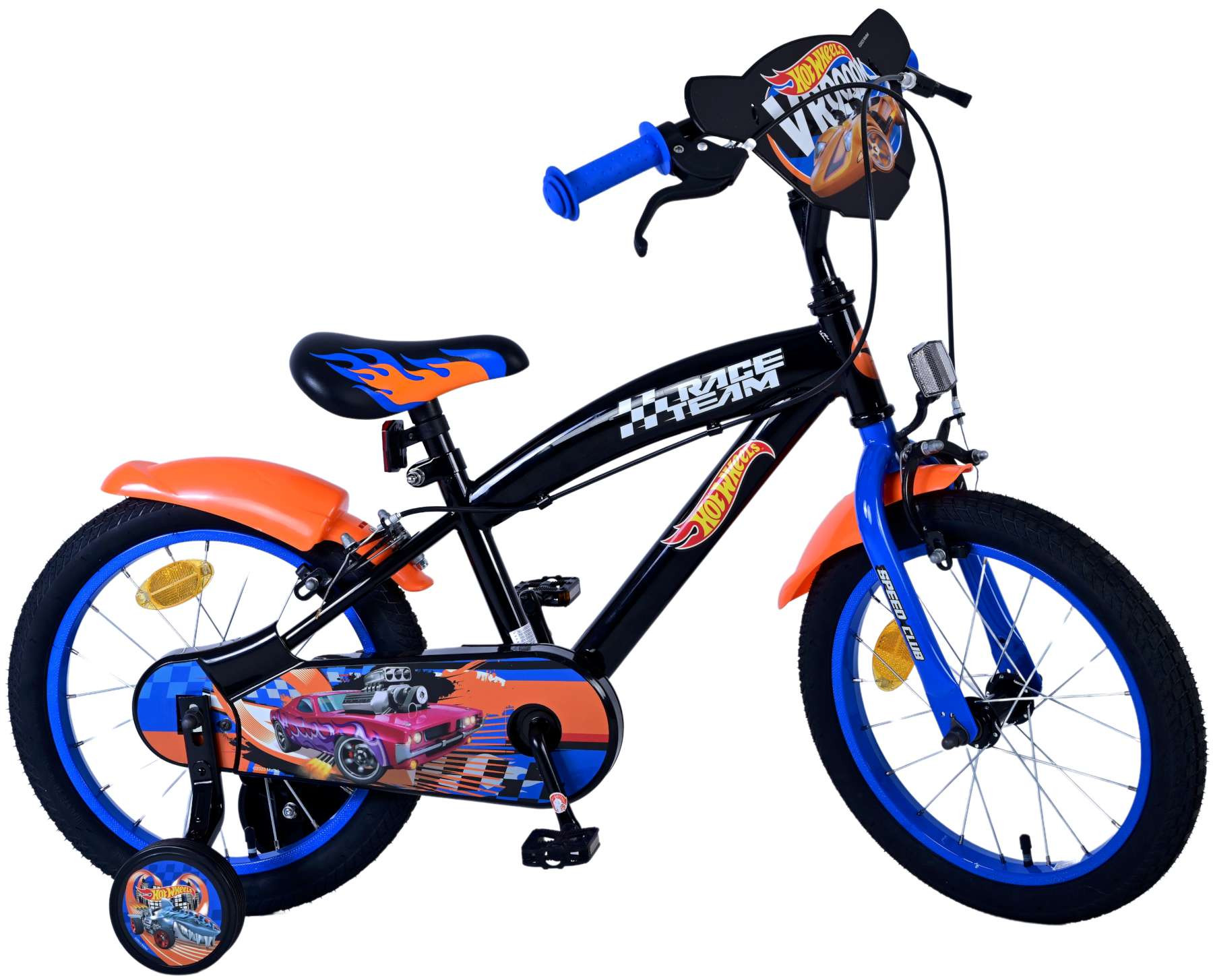 Volare Hot Wheels Kinderfiets - 16 Inch - Zwart Oranje Blauw - Twee Handremmen
