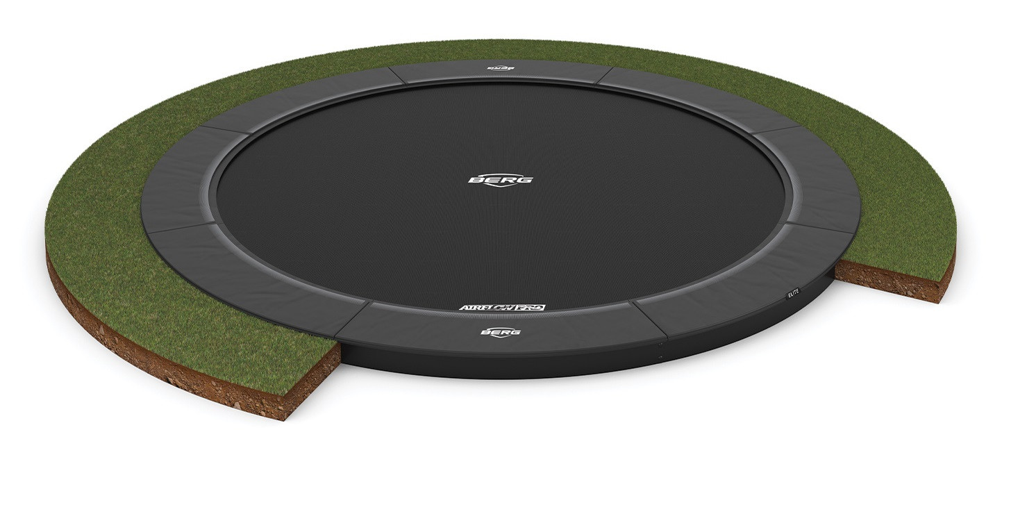 BERG Trampoline Elite - FlatGround - 430 cm - Antraciet Grijs - met Airflow PRO Springmat