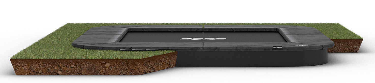 BERG Trampoline Ultim Champion - FlatGround - 200 x 200 cm - Antraciet Grijs - Airflow PRO Springmat - Twinspring