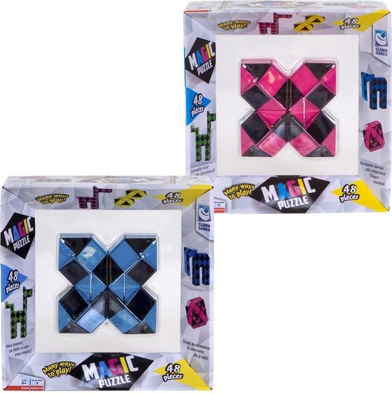 Clown Games Magic Puzzel - XL - 48 Delig Roze en Blauw - Voordeelpakket - Fidget Snake