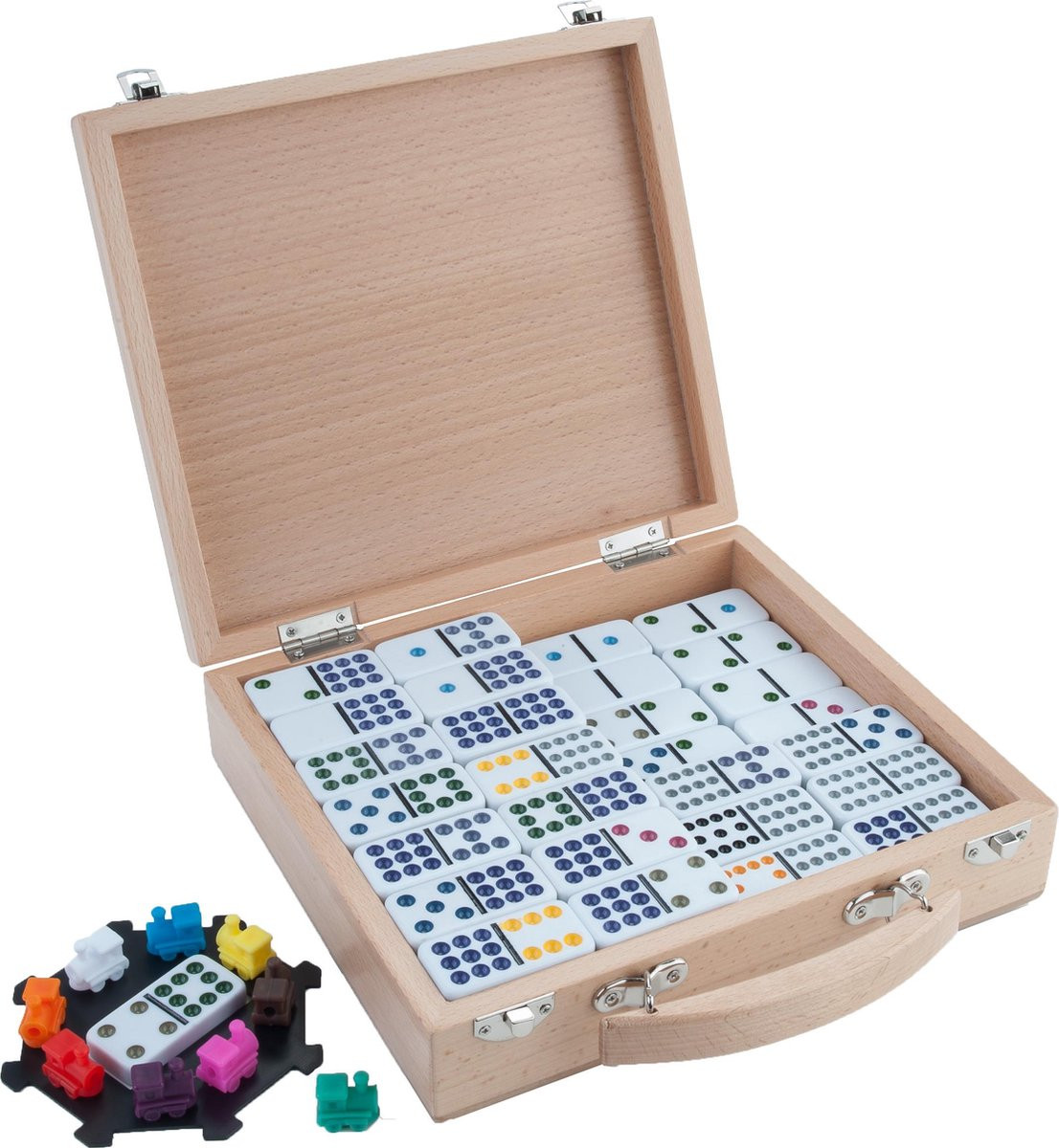 Domino D12 Mexican Train Spel - Houten Kist - 91 Stenen