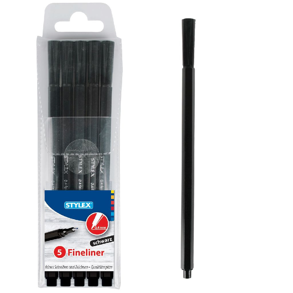 Stylex Fineliners - Zwart - 0,4 mm - 5 Stuks in Etui