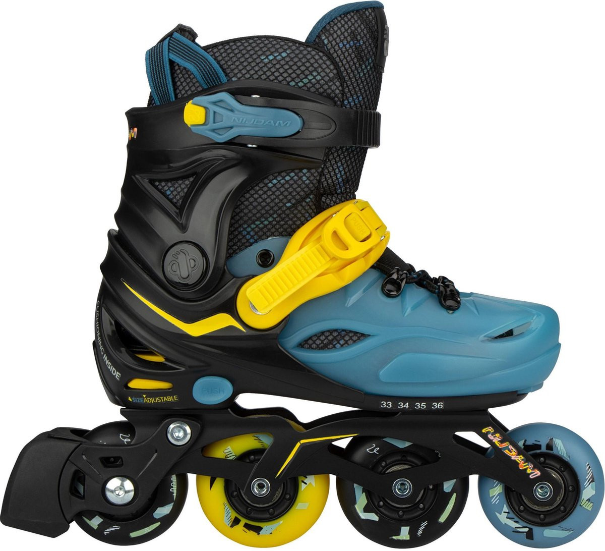 Nijdam Blacktop Game Inline Skates - Verstelbaar - Zwart / Blauw / Geel - Maat 33-36
