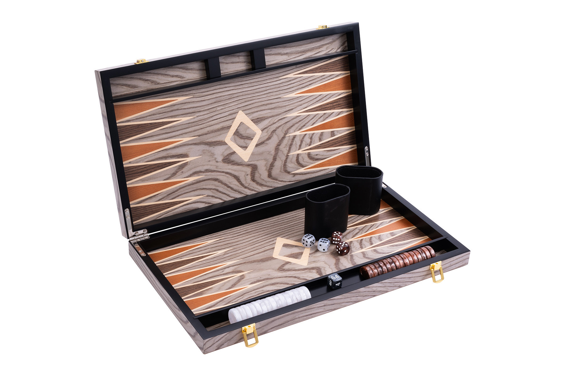 Backgammon Spel - 18 Inch - Grijs Burl Ebbenhout