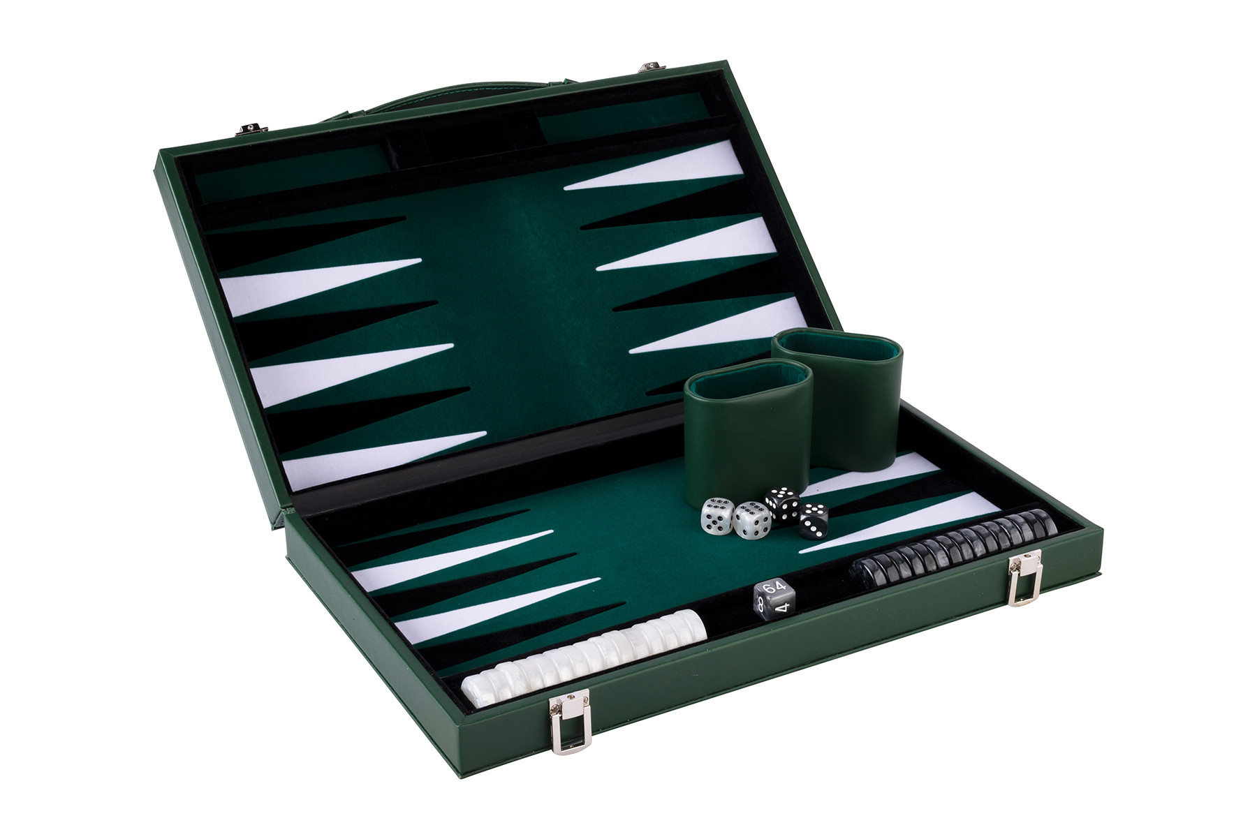 Backgammon - Spel - 18 Inch - Ingelegd - Groen/Zwart/ Wit - Groen