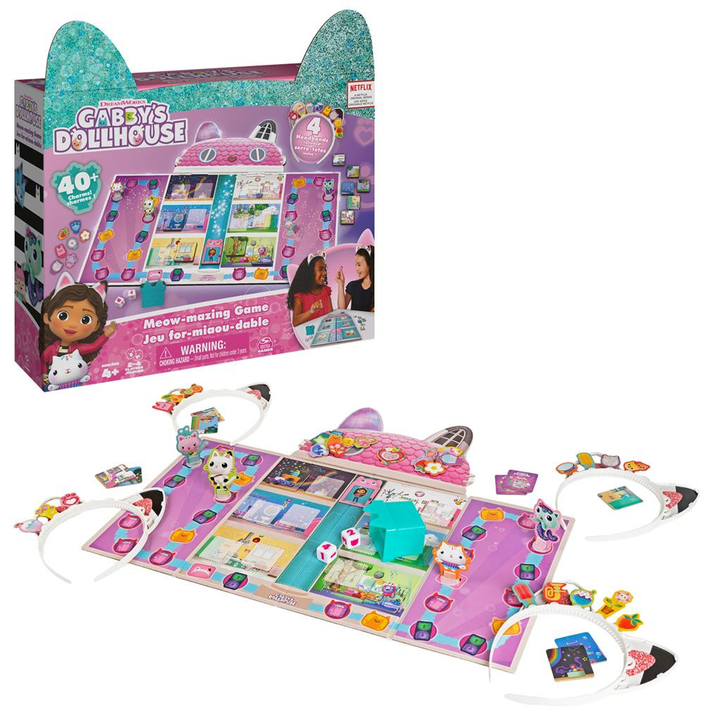 Gabby's Dollhouse Poppenhuis Meowmazing Bordspel met 4 Kattenoor Hoofdbanden