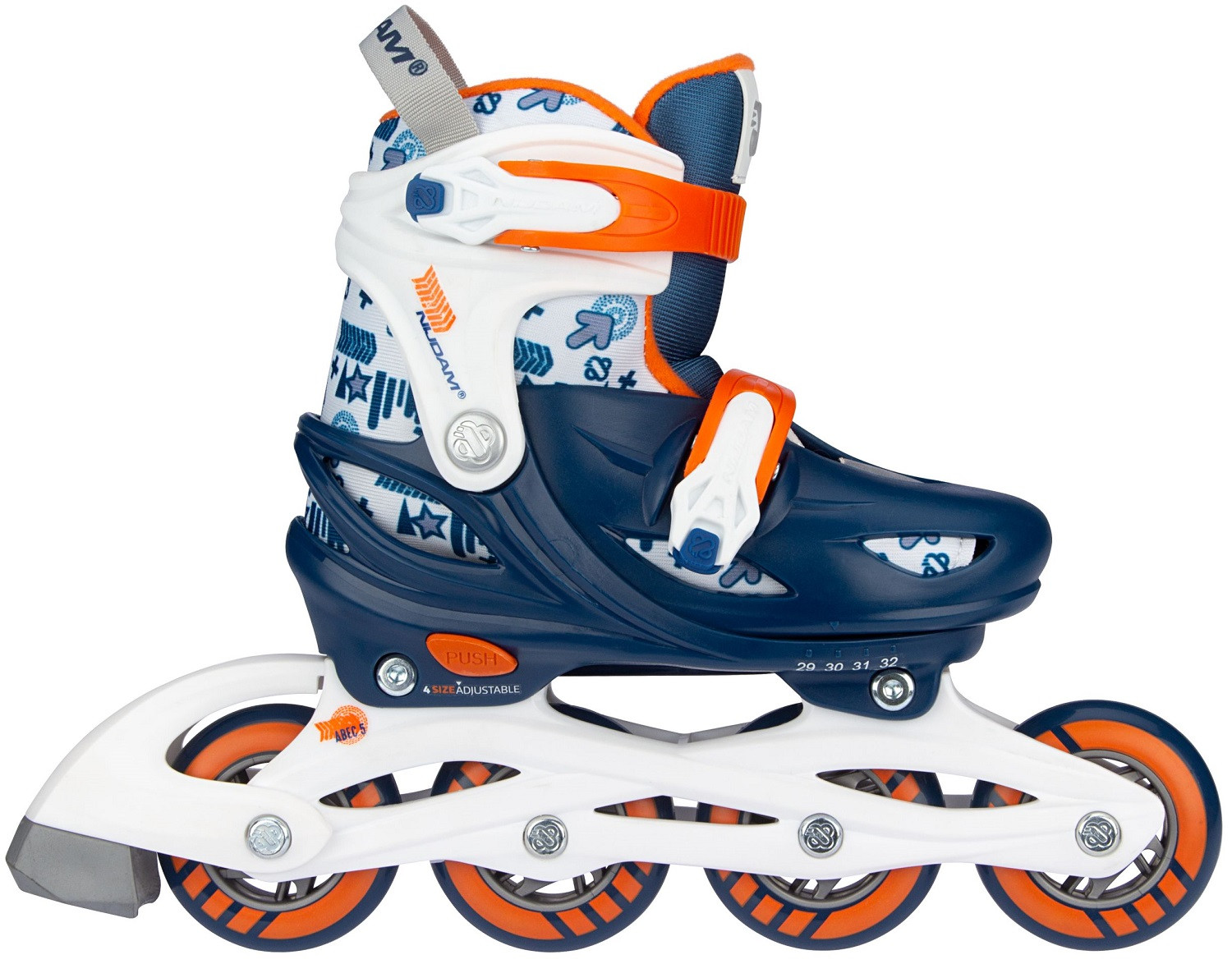Nijdam Inline Skates - Skeelers - Traffic Racer - Marine/Oranje/Wit/Zilvergrijs - Verstelbaar - Maat 25-28