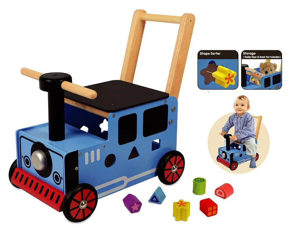 Loopwagen - Duwwagen - Trein - Hout - Blauw