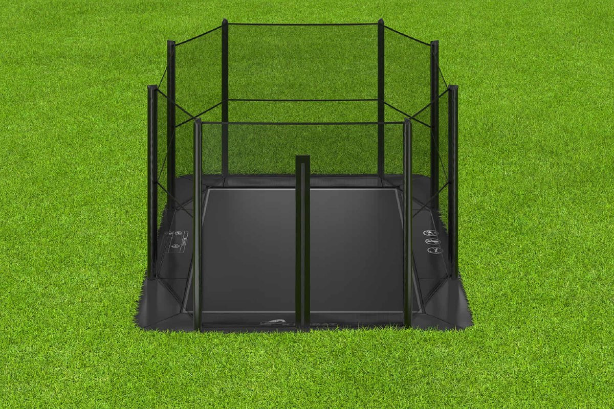 Akrobat Trampoline Primus met Veiligheidsnet - Flat to the Ground - 380 x 250 cm - Zwart / Zwart