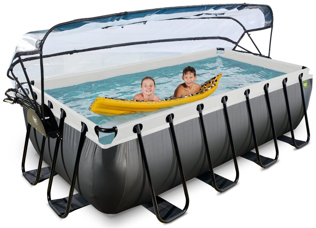 EXIT Frame Zwembad - Black Leather - 400 x 200 x 100 cm - met Zandfilterpomp & Overkapping - Zwart