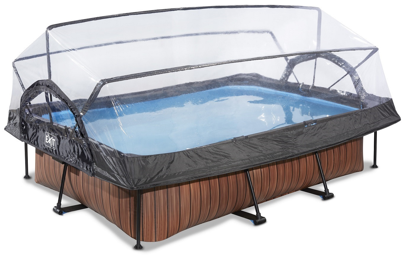 EXIT Frame Zwembad - Wood - met Overkapping en Filterpomp - 300 cm x 200 cm x 65 cm - Bruin