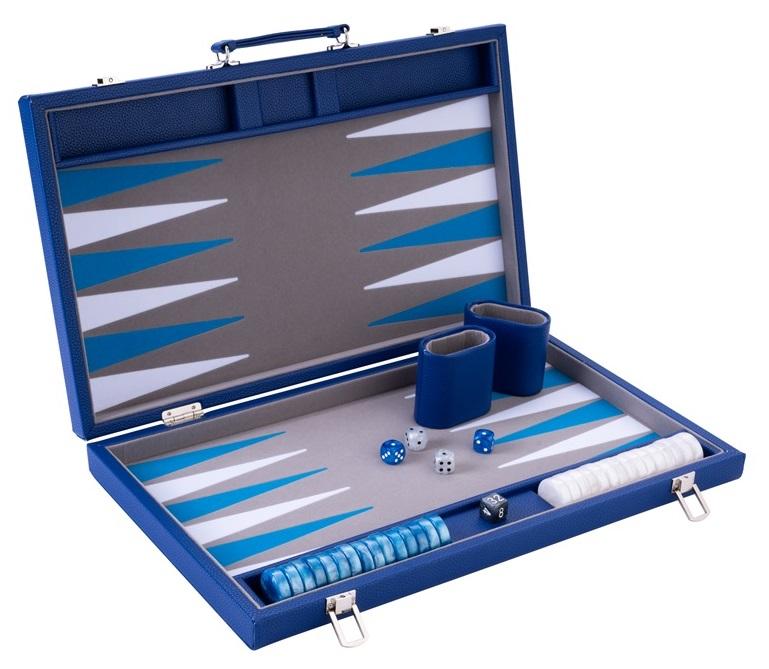 Backgammon Spel - 18 Inch - Grijs, Blauw & Wit