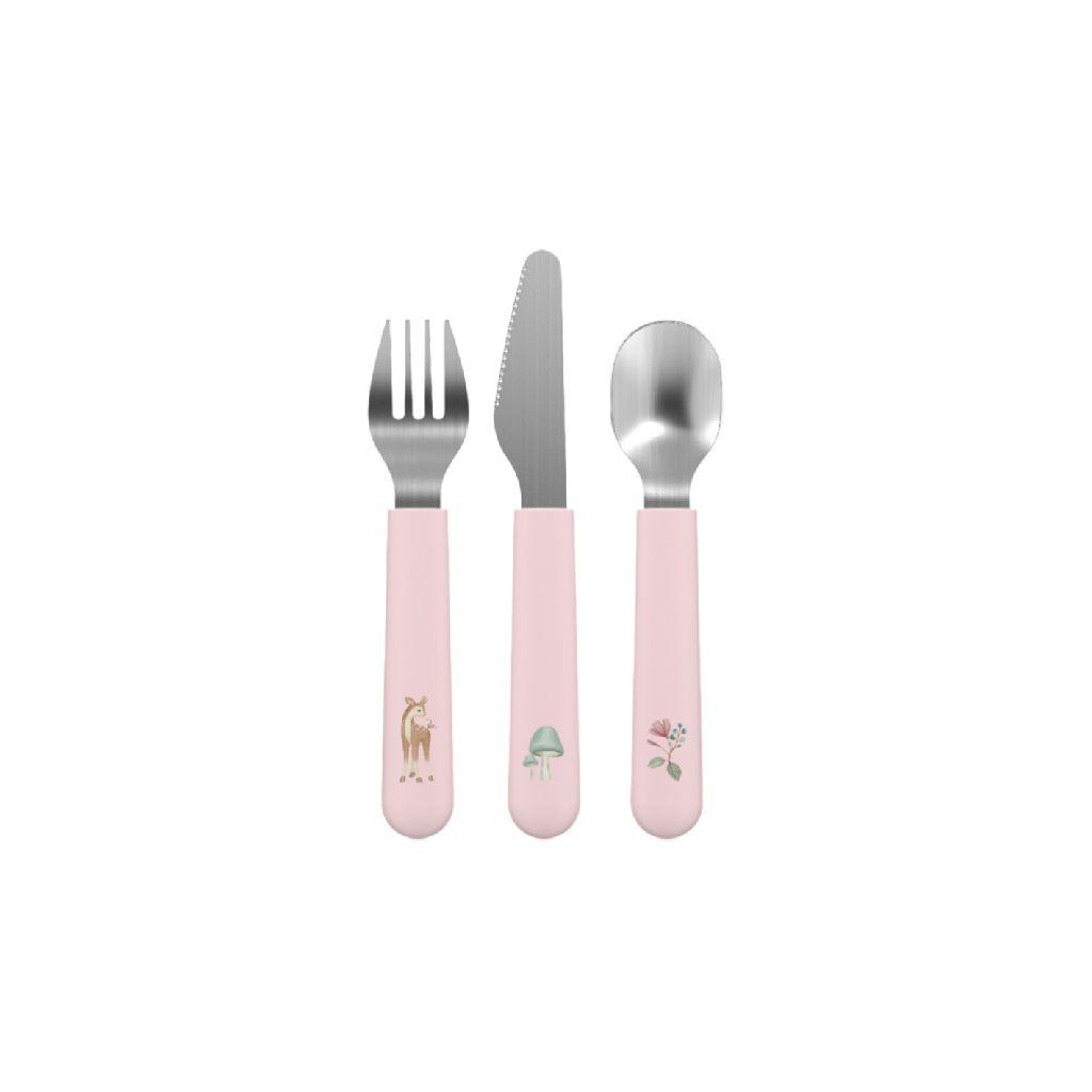 Mepal Mio kinderbestek Roze Little Dutch - 3-delig, vork, mes en lepel - Roestvrij staal - Kinderservies - Fairy Garden