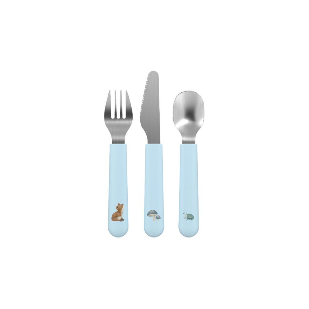 Mepal Mio kinderbestek Blauw Little Dutch - 3-delig, vork, mes en lepel - Roestvrij staal - Kinderservies - Forest Friends