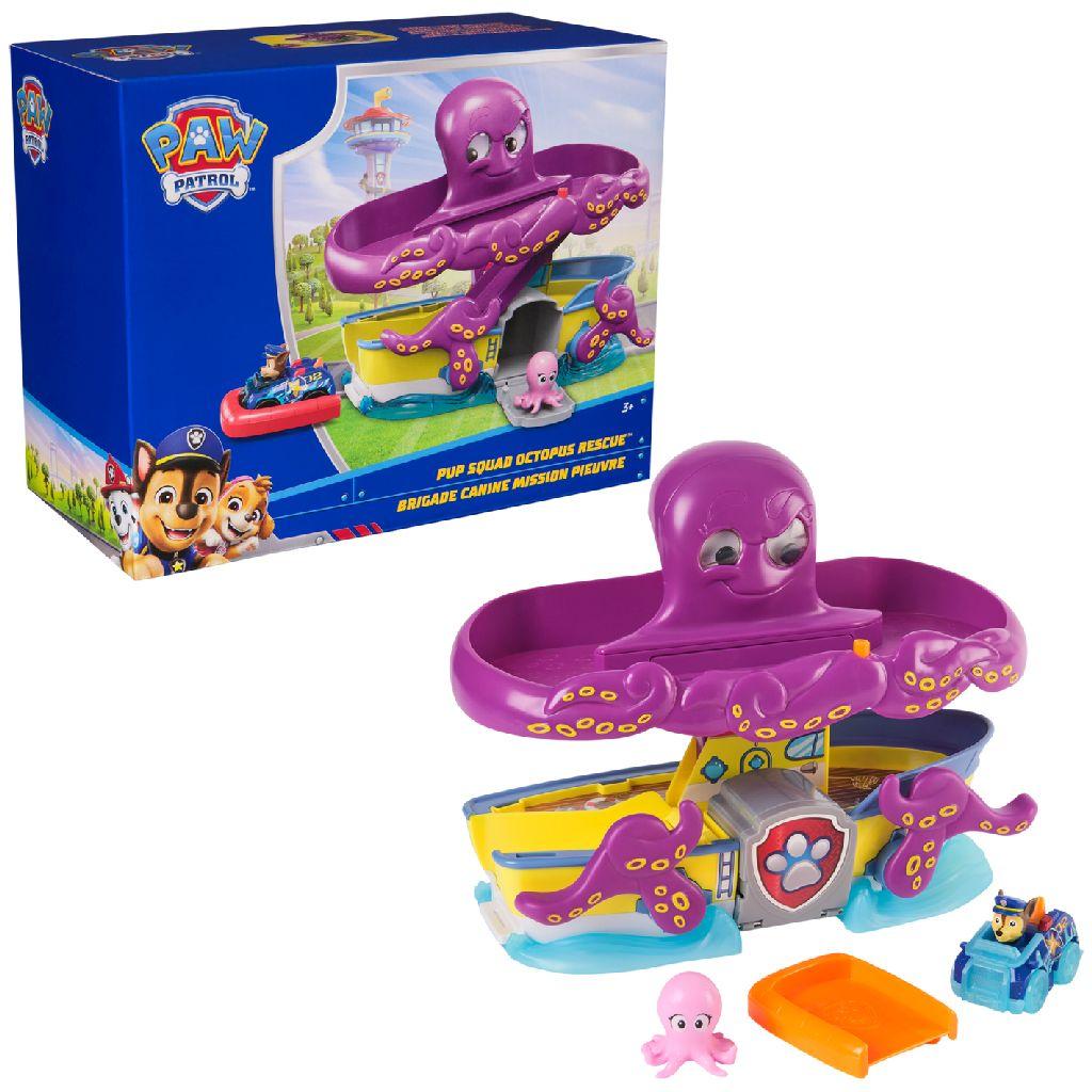PAW Patrol Pup Squad Octopus Rescue-speelset, Chase-speelgoedauto van 6,3 cm en babyoctopus-figuur, speelgoed voor fantasierijk spel