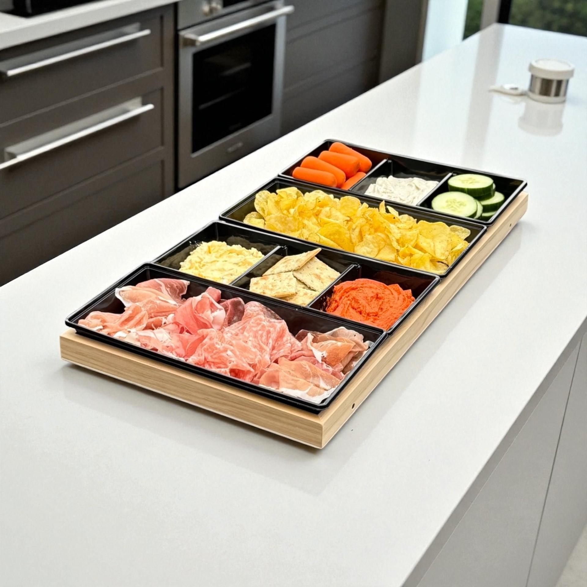 BorrelSjoelbak - Speed Shuffle XL 53 cm Hapjesplank met Uitneembare Bakjes - Borrelplank