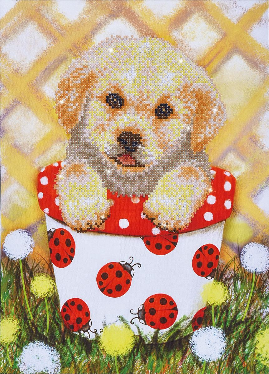 Pup in Pot Diamond Dotz: 30x42 cm