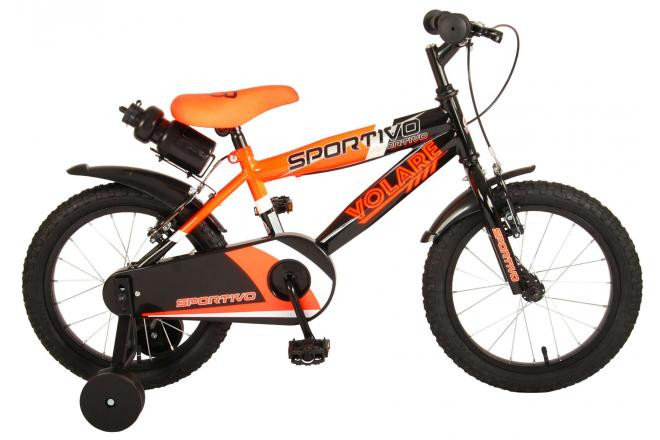 Volare Sportivo Kinderfiets - 16 Inch - Neon Oranje / Zwart - 2 Handremmen 