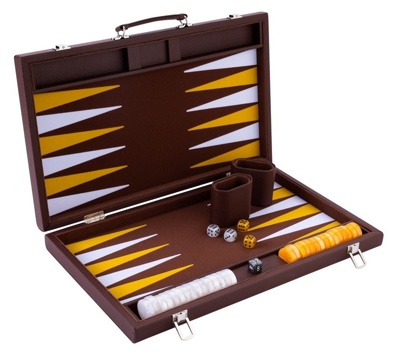 Backgammon Spel - 18 Inch - Bruin, Geel & Wit