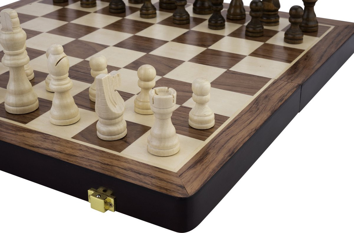 Schaakspel en Backgammon Spel - Essenhout - Bruin - Opklapbaar -  30 x 30 cm