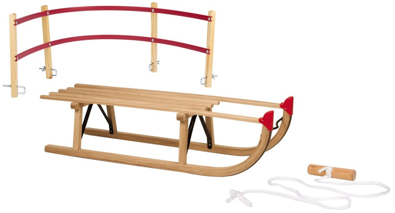 Nijdam Davos Slee - Slede - met Rugleuning en Trekkoord - L - 100 cm - Hout - Rood